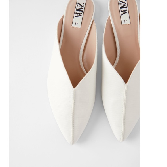 NWT Zara Animal Embossed Leather White Mules - Picture 3 of 8